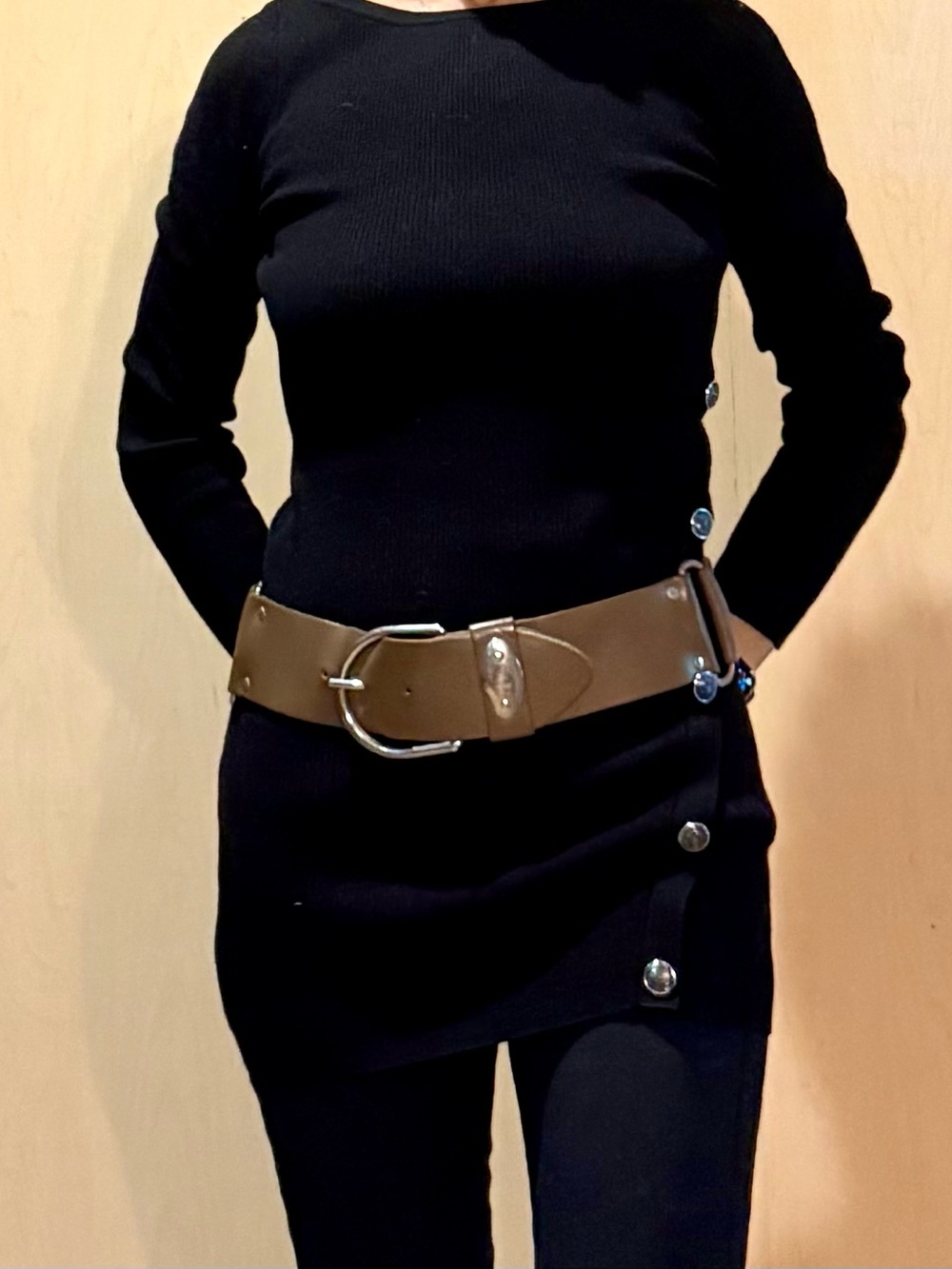Vtg 1985 Made in France Wide Studded Leather Waist Belt Cinch 32/80